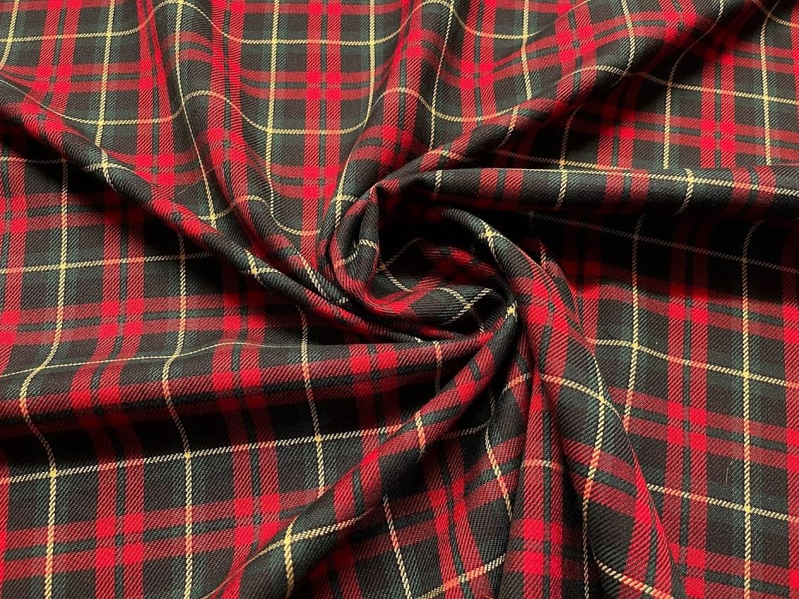 Crs Fur Fabrics Red Scottish Tartan Check Fabric Material Design 23 Green 1Mtr
