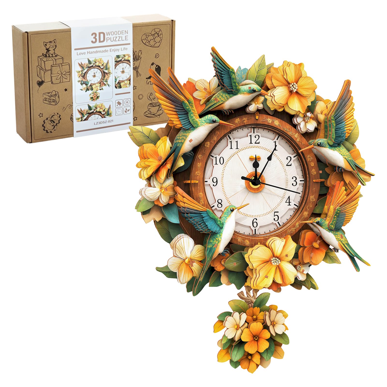 Casse-tête 3D en bois pour adultes, couronne mécanique, colibri, horloge murale en bois pour adultes, kits d'artisanat pour hommes et femmes, décoration d'intérieur unique