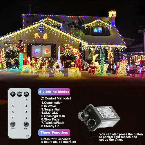 Miniatura 5 de YILINM Luces de Navidad de 800 LED de 262 pies, IP65, impermeables, enchufables, luces de árbol de Navidad con control remoto, temporizadores, 8