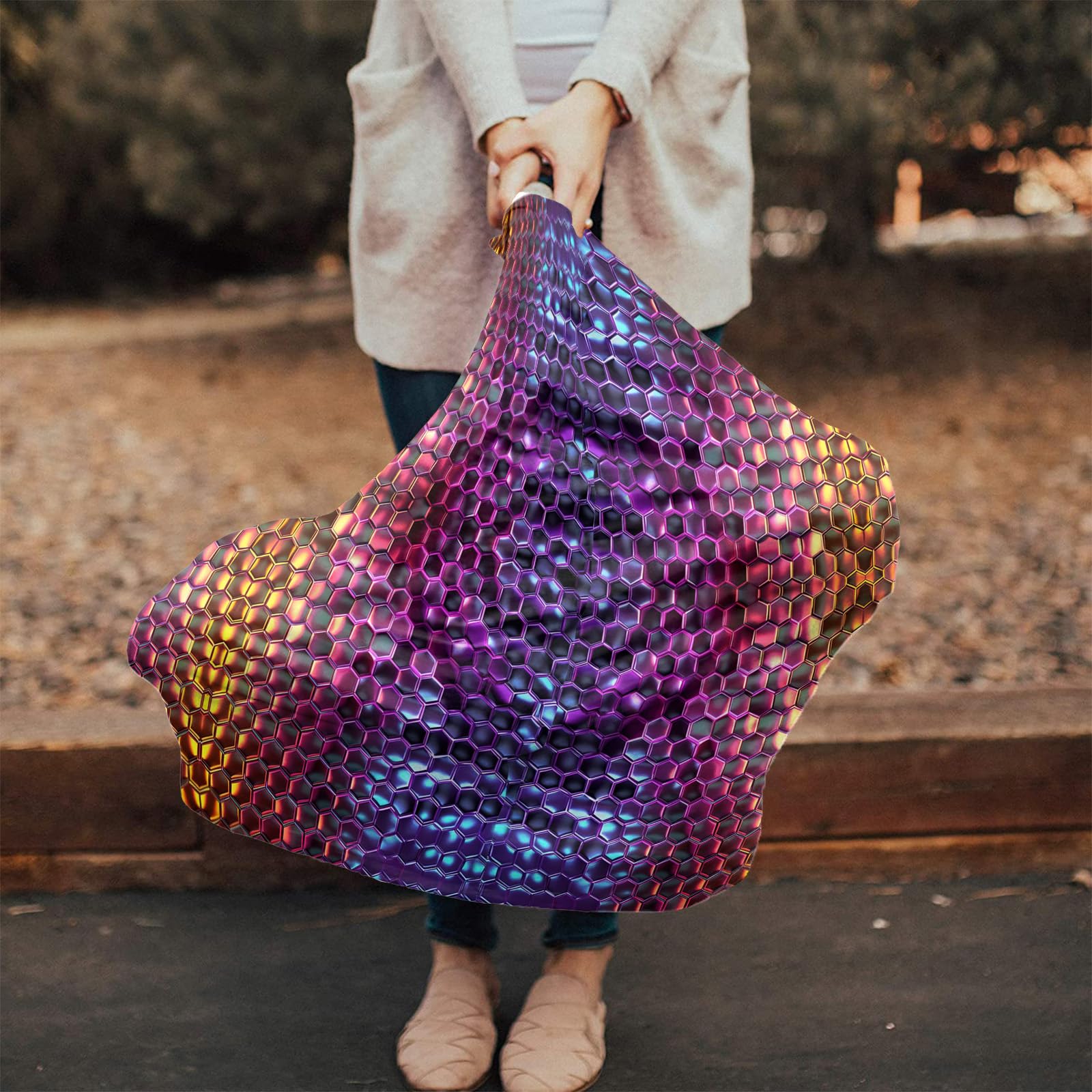 Nursing Cover for Breastfeeding Scarf, Color Block Gradient Metallic Purple Gold Hexagon Geometric Baby Car Covers Super Soft Multi Use for Canopy Shopping Cart Cover Blanket Stroller Cover