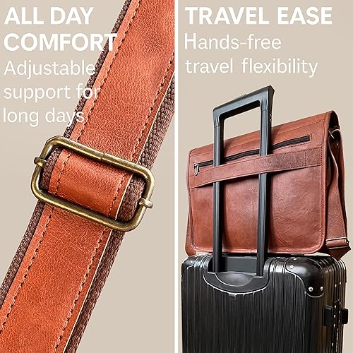 Miniatura 6 de RUSTIC TOWN Bolso bandolera de cuero para hombres y mujeres, bolso de hombro de cuero de grano completo para computadora portátil