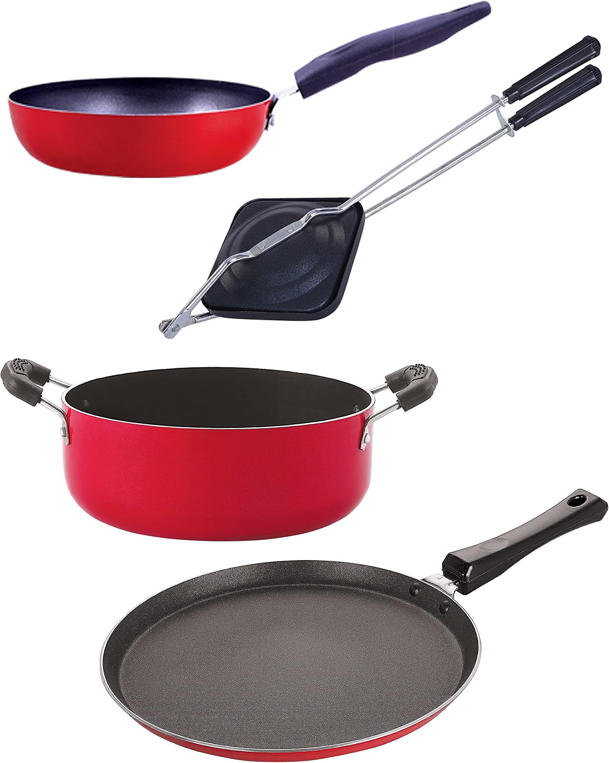 Nirlon Non Stick Cooking Pan and Pot Utensils Gift Kitchen Set of 4 Pieces (FT12_CVG_HT_CS24)