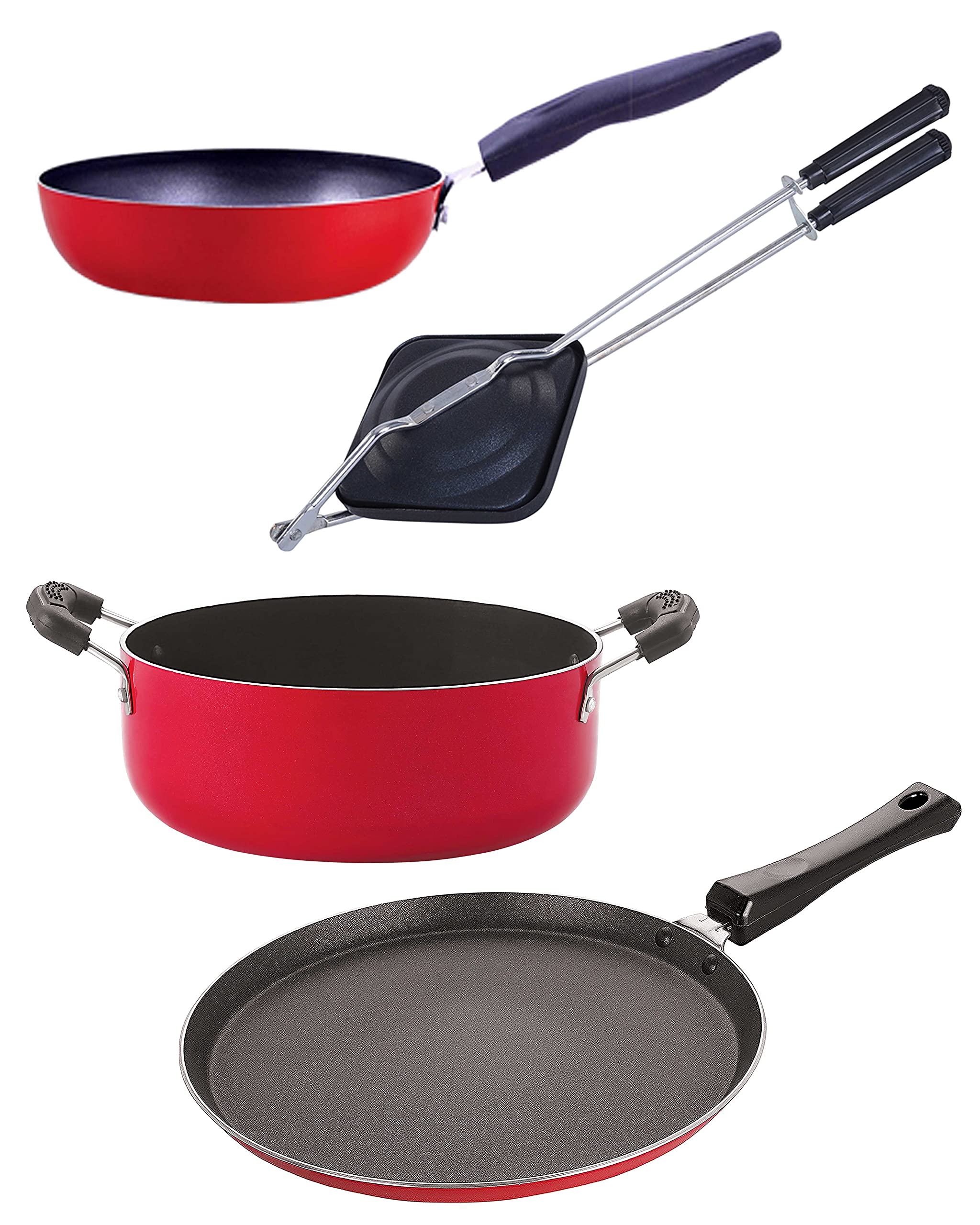 Nirlon Non Stick Cooking Pan and Pot Utensils Gift Kitchen Set of 4 Pieces (FT12_CVG_HT_CS24)