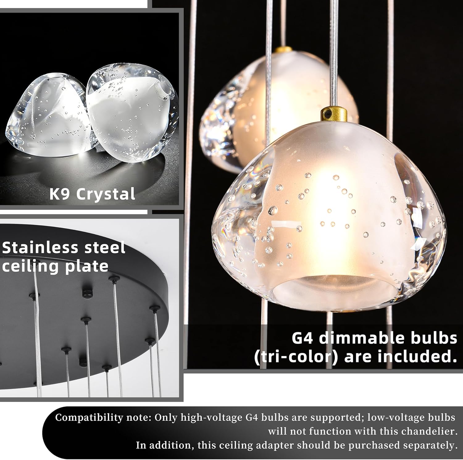Matte Black Crystal Chandelier for Staircase, 12-Light Modern Stairwell Chandelier for Foyer, Dimmable High Ceiling Lighting Fixture with K9 Crystal,G4 Bulbs Included,118" Adjustable