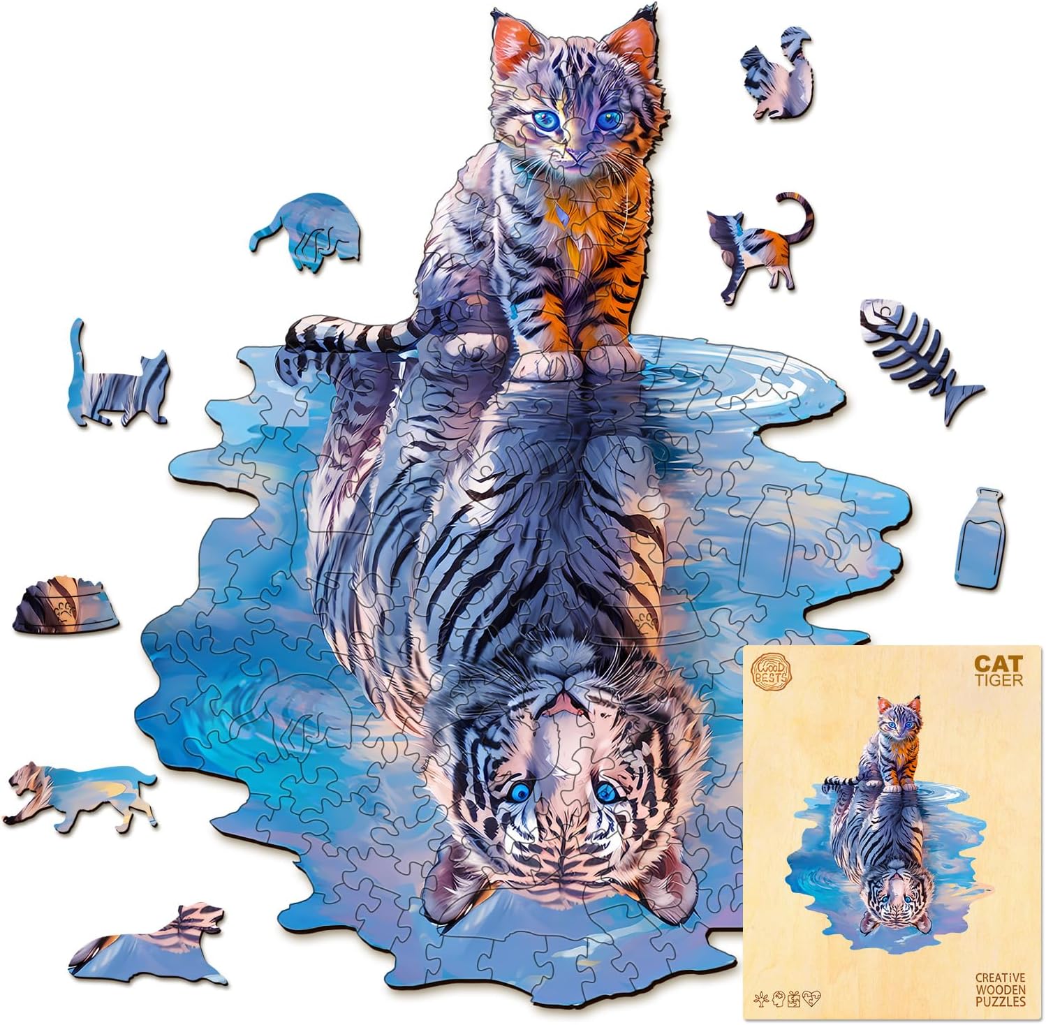 Wooden Puzzles for Adult, Cat Tiger Wooden Jigsaw Puzzles, Unique Shape Wooden Jigsaw Puzzle, Best Gift for Family Game (M-11.4 * 8.7in-155pcs)