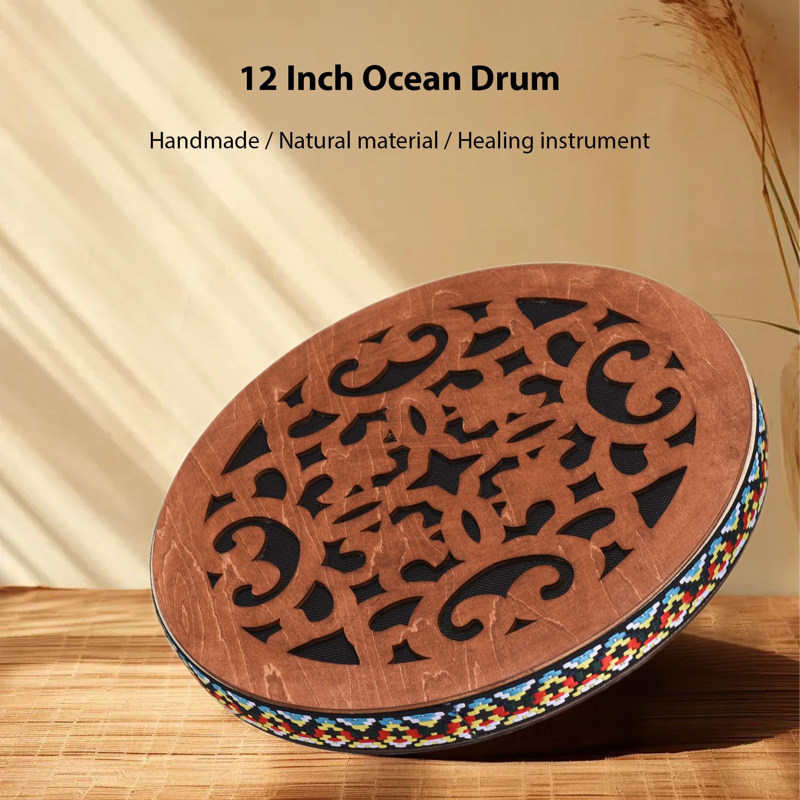 summvox Wooden Ocean Drum,Sound Healing Wave Drum, Onomatopoeic Hand Drum, Pleasant sound Release Pressure, Gift For Yoga Meditation Performance Accompaniment (12 inch)