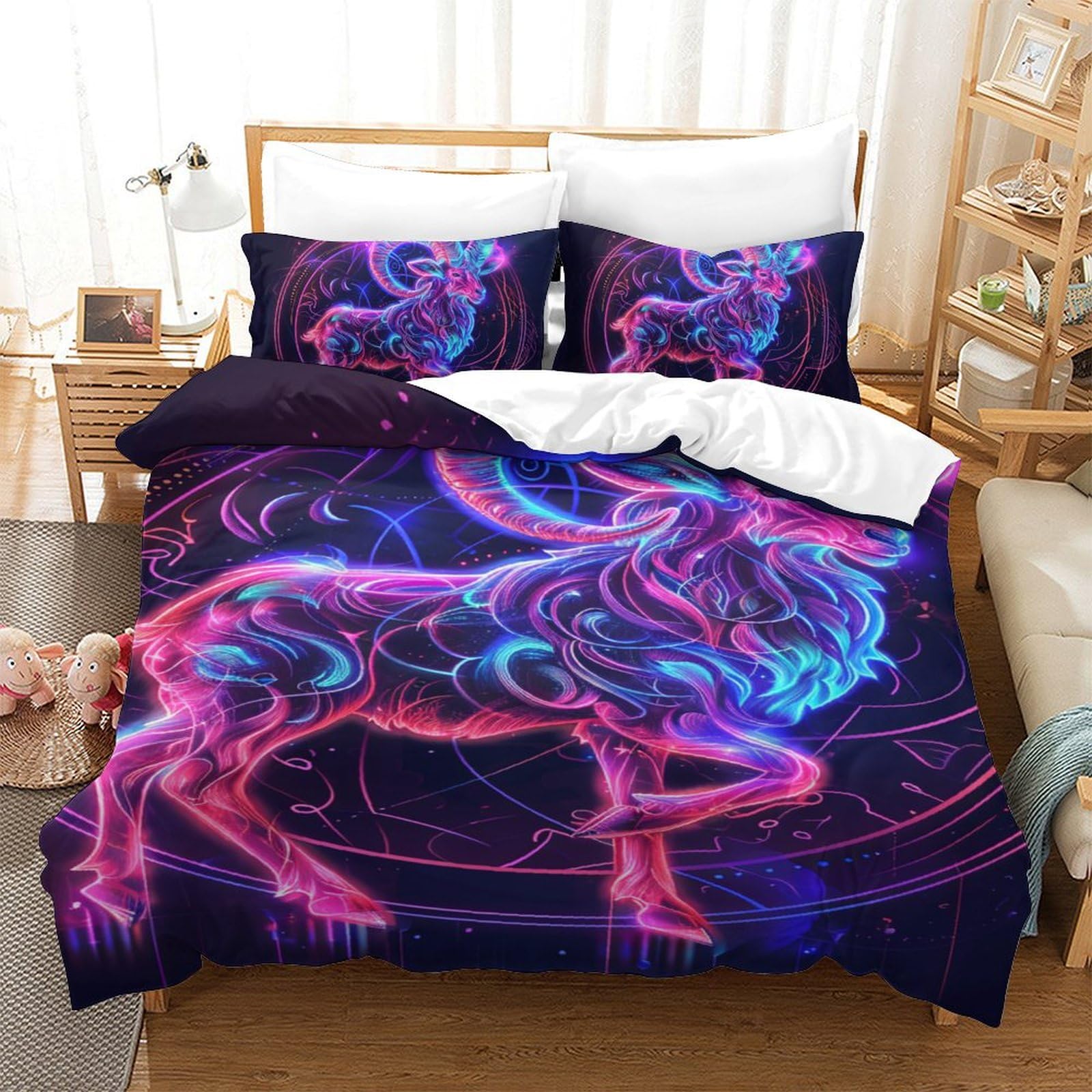 Housse de couette 3D chèvre pour chambre d'enfant lit simple 140x200