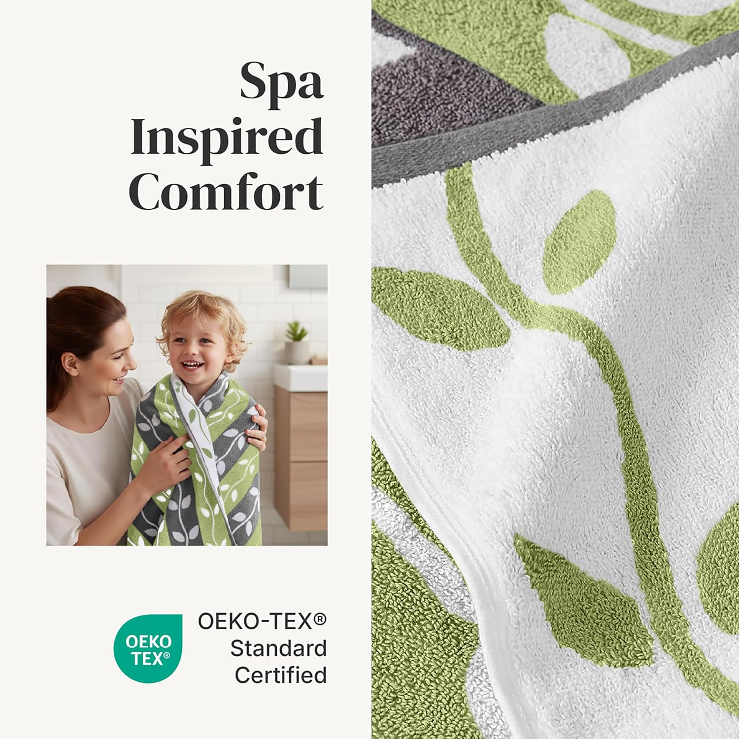 Modern Threads Organic Vines 6-Piece 100% Cotton Towel Set – Yarn Dyed Jacquard & Solid – Includes 2 Bath Towels, 2 Hand Towels, 2 Washcloths – Absorbent, Quick Dry, Soft & Durable – Gray - Image 4