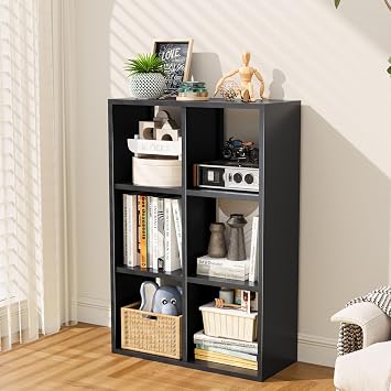 6 Cube Storage Organizer, Metal Cubby Storage Shelf, Small Box Bookshelf, Short Open Bookcase for Bedroom, Office, Living Room, Toy & Closet Organization, Black