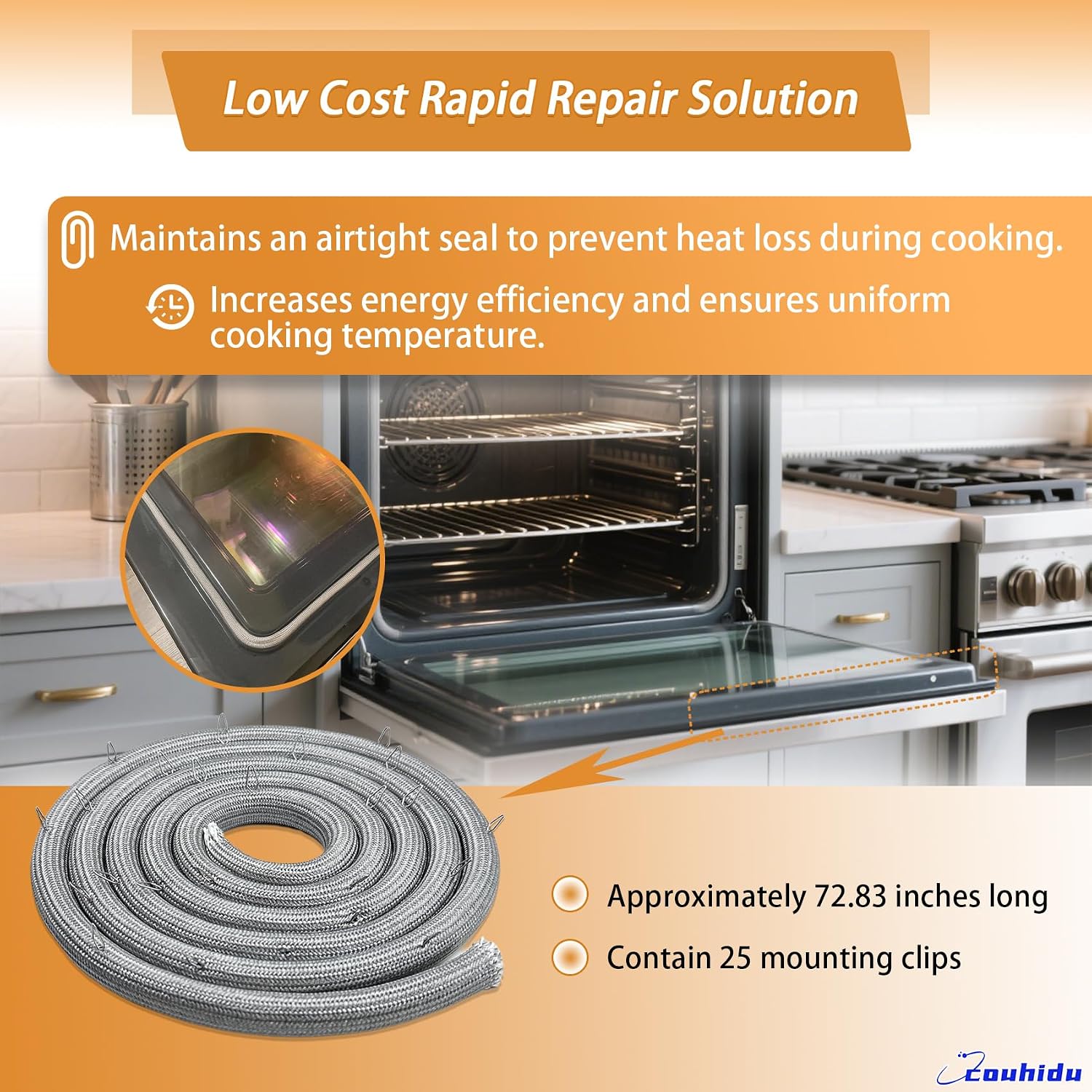Upgraded WPW10162384 Range Oven Stove Door Gasket Seal (25 Mounting Clips), Compatible with Some Whirlpool, Kenmore, Crosley, Maytag, KitchenAid Ovens, Replace W10162384 AP6016005 1469016 PS11749287