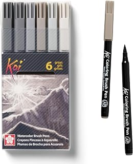 Koi Coloring Brush Pens - Watercolor Brush Pen Set - Assorted Gray Shades - 6 Pack