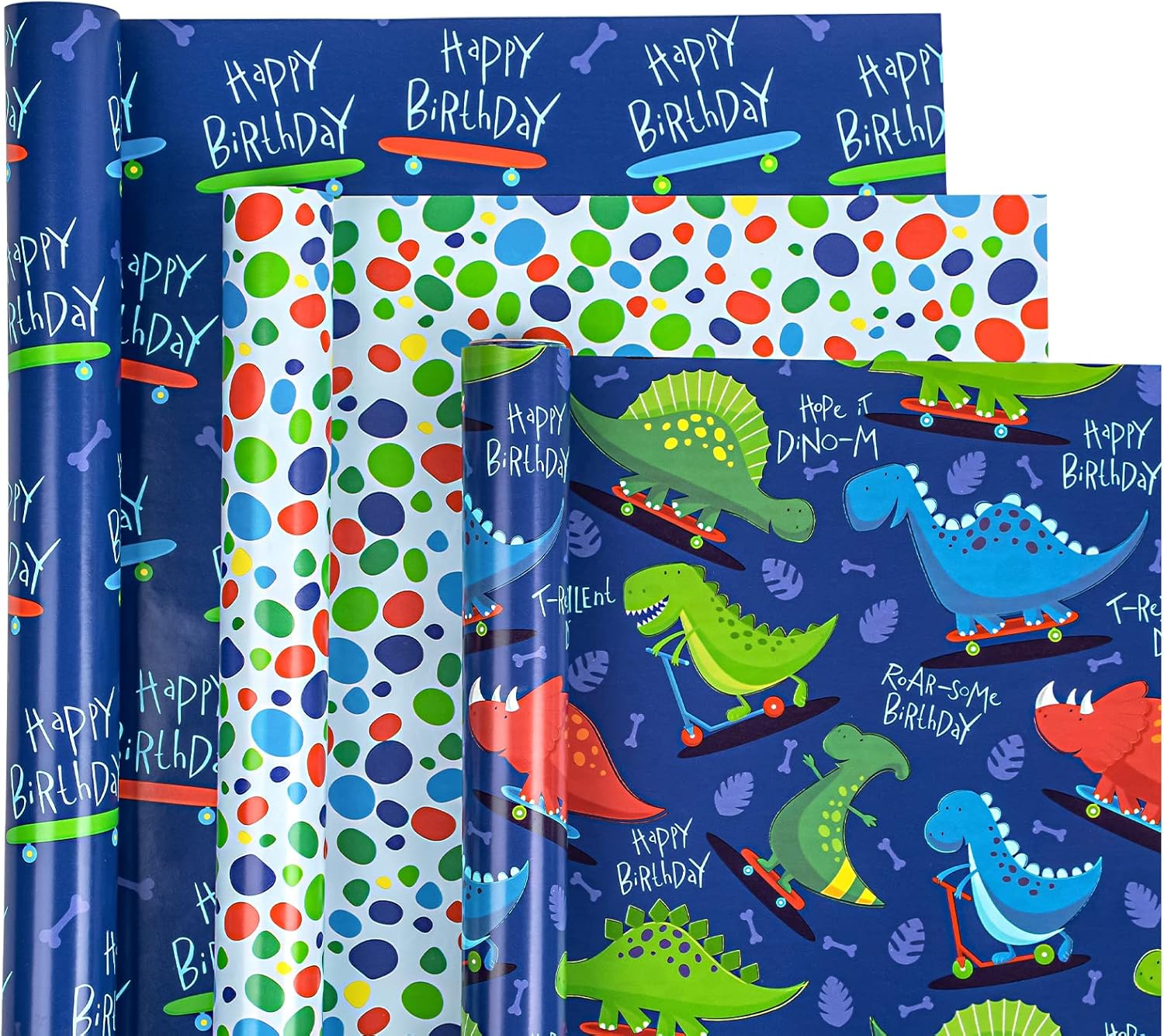 WRAPAHOLIC Birthday Wrapping Paper Roll Mini Roll 3 Rolls 17 Inch