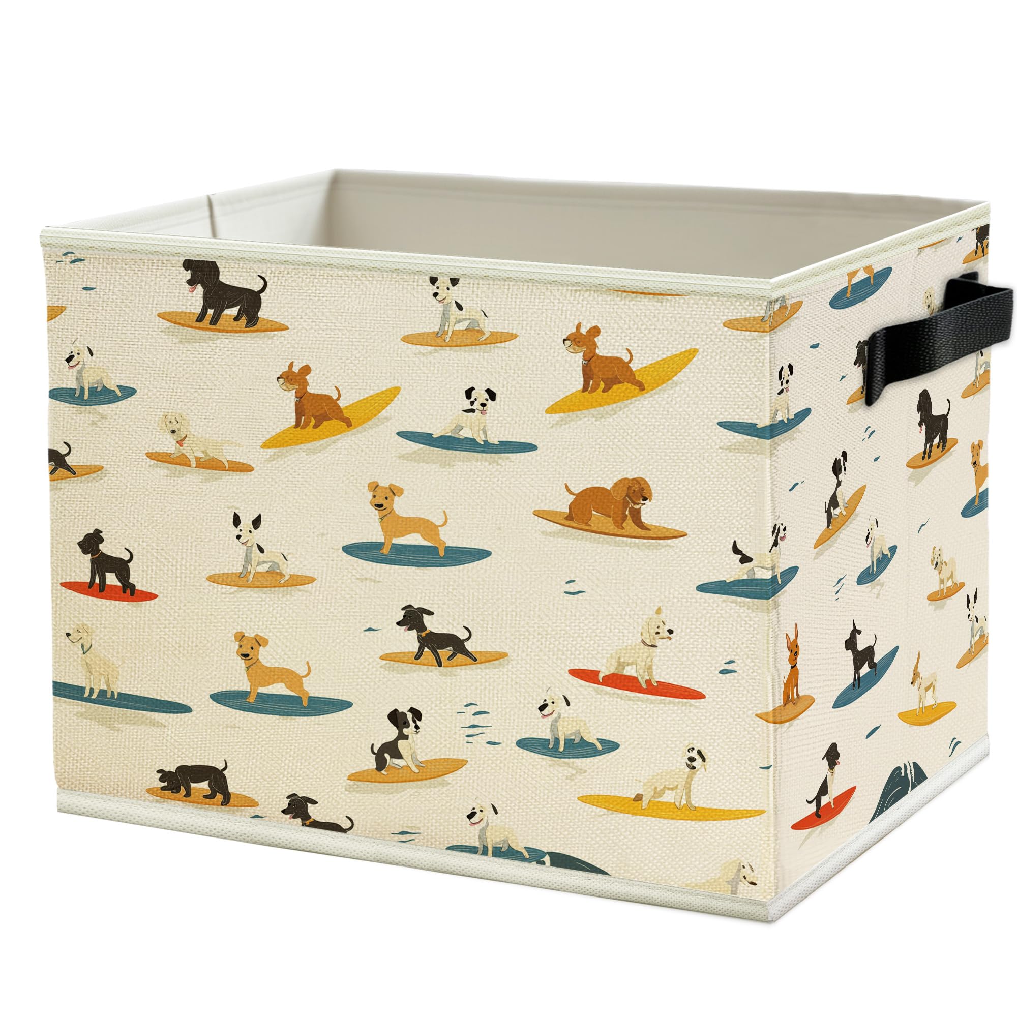 Funny Coastal Beach Surfing Dog Storage Bins Box with Handles, Dog Lovers Gifts, Surfing Gifts, Ocean Surf Puppy Collapsible Basket Organizer for Bathroom Bedroom Books Clothes