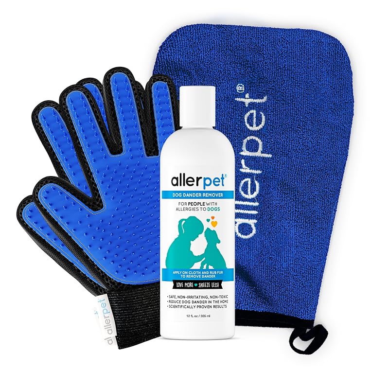 Solução para higiene da pelagem de cães Allerpet com luvas de grooming, 360 mL