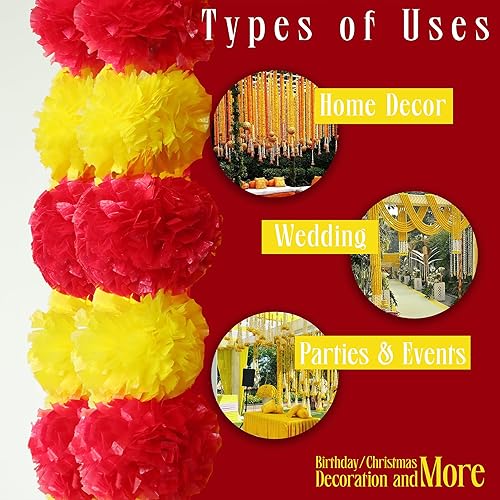 Miniatura 2 de The Art Box Guirnalda de caléndula Diwali, decoraciones de boda, flores artificiales falsas de otoño, guirnalda de guirnaldas de decoración de