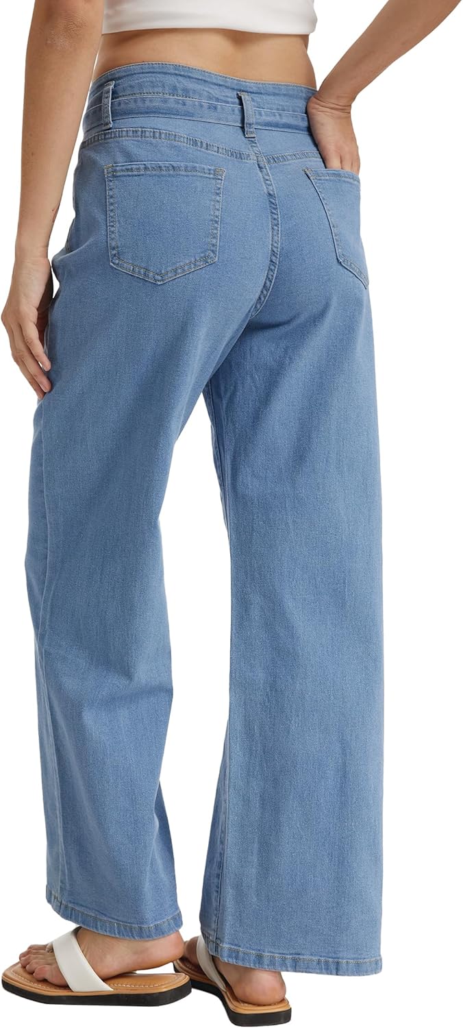 Demoking Wide Leg Jeans for Women Hight Waist Baggy Straight Leg Denim Pants Stretchy Trendy with Belt - Image 6