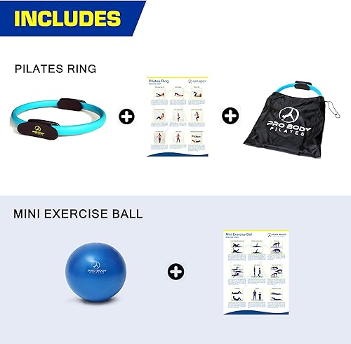 Miniatura 2 de ProBody Pilates Anillo y mini pelota de ejercicio (2 piezas)  Paquete de círculo mágico y bola de barra para estabilidad, barras, yoga,