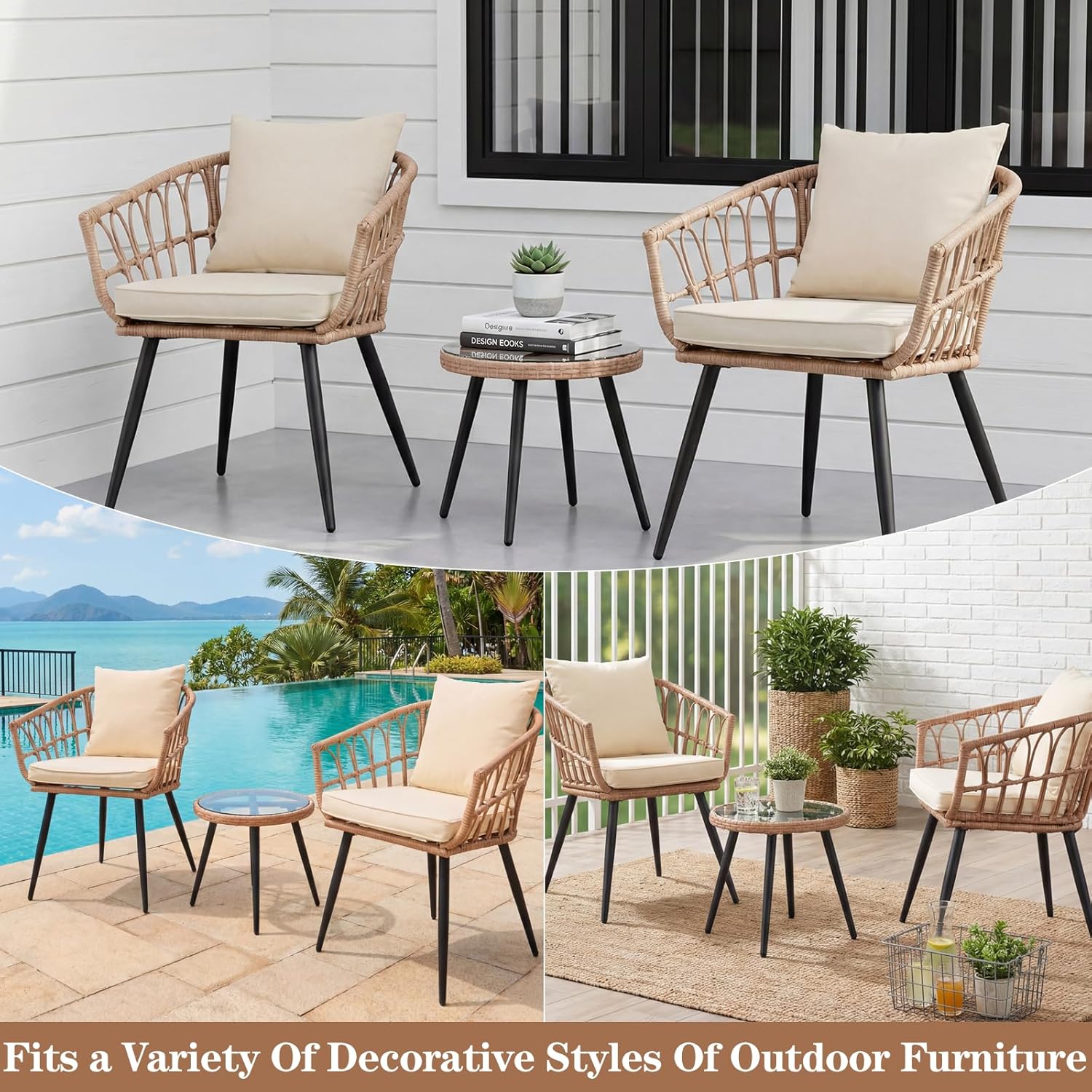 4PCS Patio Cushion Covers,Patio Seat Protectors Splash-proof,Outdoor Couch Cushion Covers Replacement with Zippers, Slipcovers Sofa Chair Cover for Patio Furniture(Beige,24 x 24 x 3.15 inches)