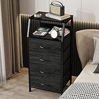 Vista 19 de Cómoda con 4 cajones, torre de almacenamiento de tela para dormitorio, cajones de almacenamiento de ropa blanca, organizador vertical de armario