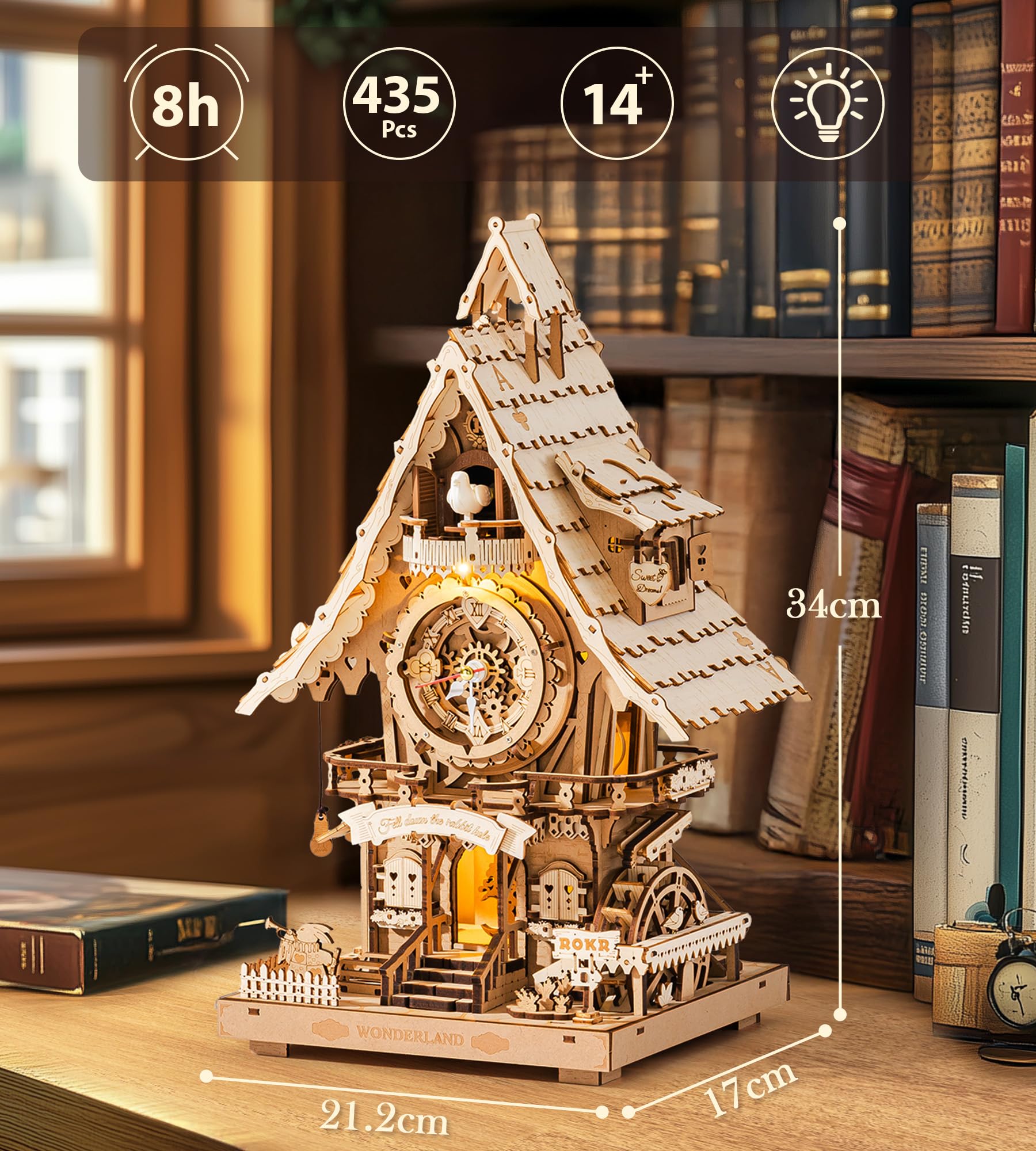 ROKR Puzzle 3D Legno Orologio a Cucù Modellismo da Costruire Adulti Idea Regalo Donna Uomo Originale LC901