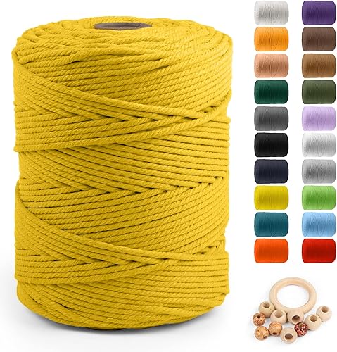 ZUEXT - Cordón de algodón de macramé de 0.197 in x 328 yardas, cuerda trenzada de jengibre natural hecha a mano, 4 hebras, cuerda de punto para