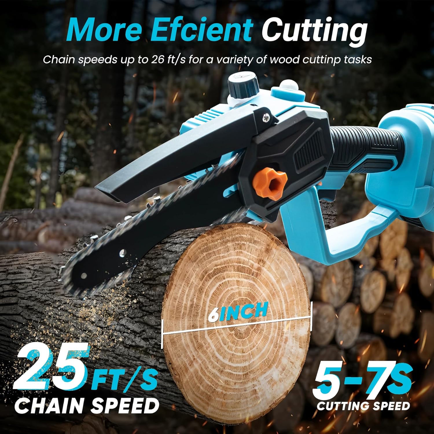 2-in-1 Pole Saw and Mini Chainsaw 6-Inch, Cordless Electric Tree Trimmer with Telescopic Pole, 2 x 21V 3.0Ah Batteries & Spare Tool Kit, Handheld Pruning Saw for Wood Cutting (Blue)