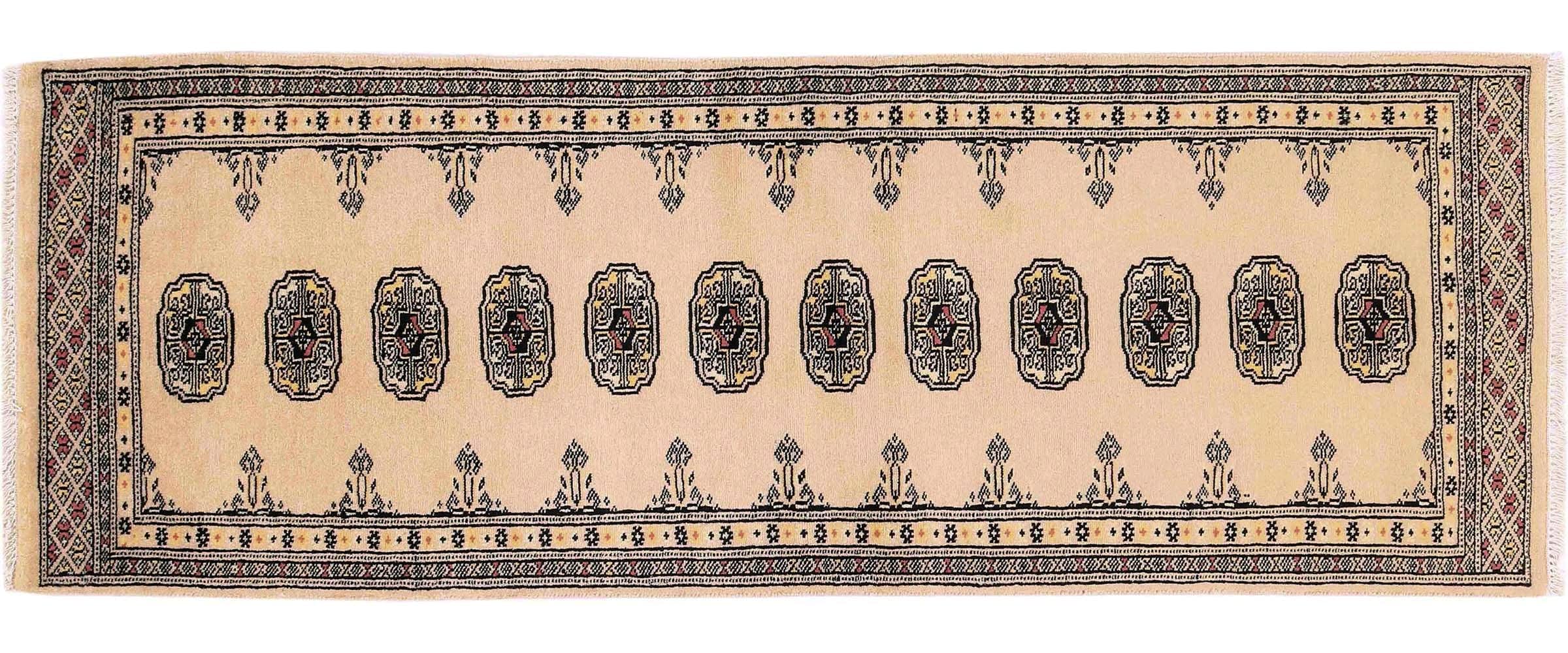 Tapis Buchara pakistanais beige 60x180 cm tissé main style oriental géométrique
