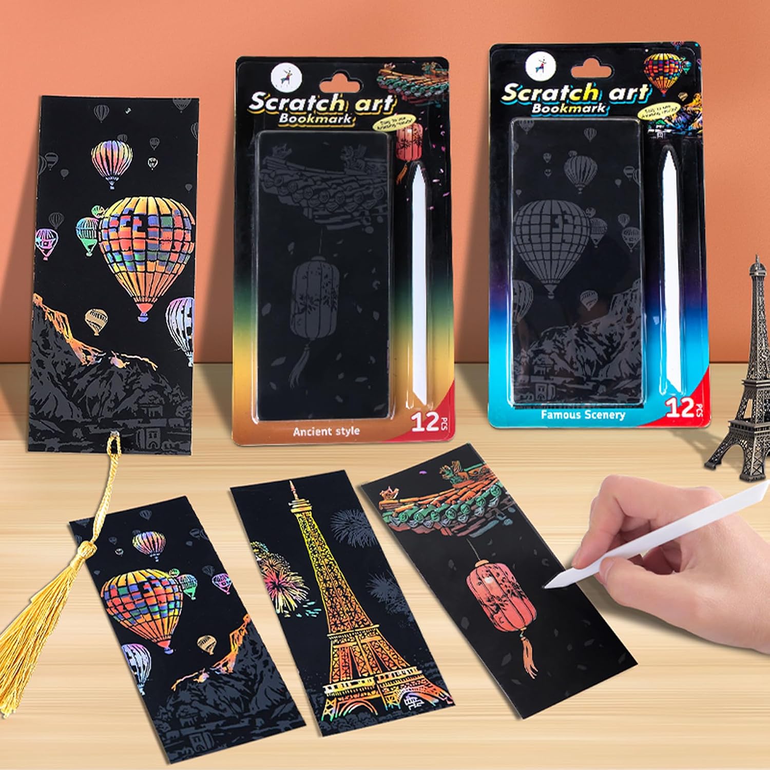 Scratch Rainbow Painting Art Paper Scratch Art Bookmarks Set for Adults&Kids Scratch Painting DIY Creative Gift 6.2''x2.8''(24Pcs)