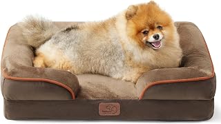 Bedsure Orthopedic Dog Beds for Small Dogs - Washable Small Dog Cat Bed Waterproof, Comfort Pet Couch Sofa with Washable Removable Cover, Pets Bed with Nonskid Bottom, Brown, 24"