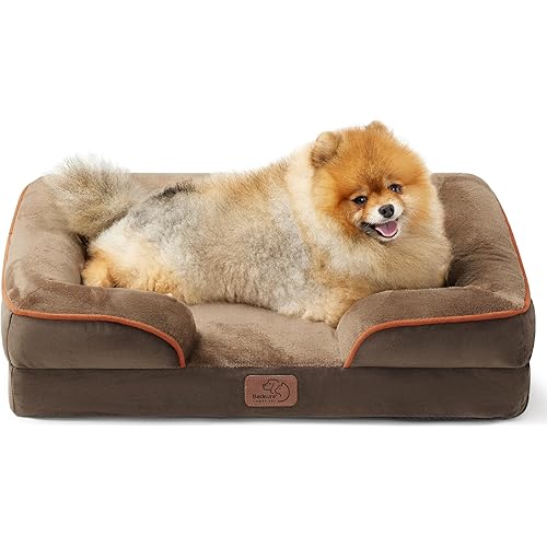 Bedsure Orthopedic Dog Beds for Small Dogs - Washable Small Dog Cat Bed Waterproof, Comfort Pet Couch Sofa with Washable Removable Cover, Pets Bed with Nonskid Bottom, Brown, 24"