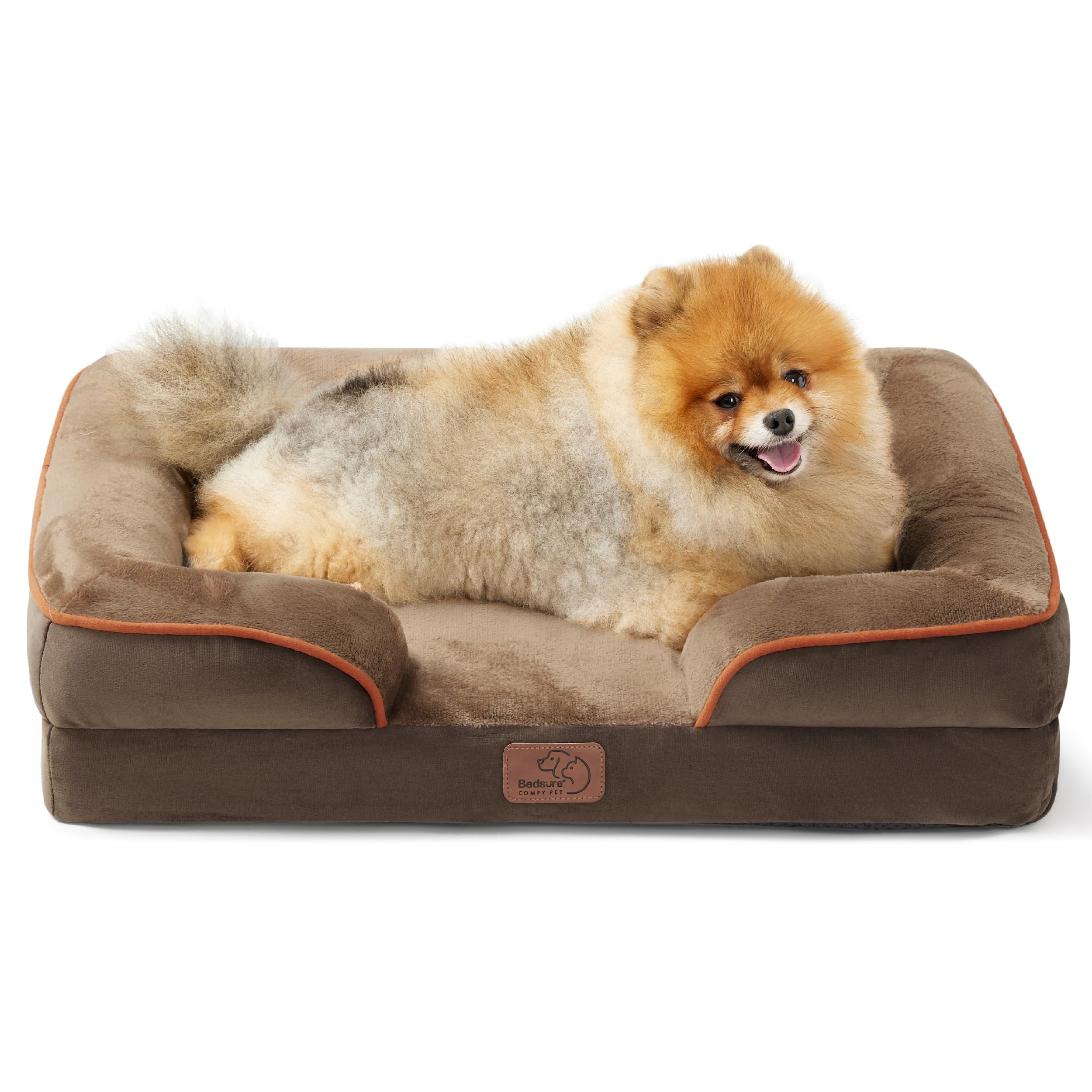Bedsure Orthopedic Dog Beds for Small Dogs - Washable Small Dog Cat Bed Waterproof, Comfort Pet Couch Sofa with Washable Removable Cover, Pets Bed with Nonskid Bottom, Brown, 24" | 24" Classic Comfy Puppy Couch Sofa Waterproof, Cozy Bolster Sides, Nonslip