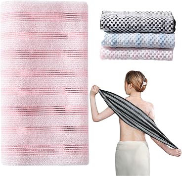 songbeat Exfoliating Shower Towel, 41" Extra Long Exfoliating Washcloth,Japanese Bath Towel, Korean Exfoliation Scrub,Back Washer for Shower,Loofah Alternative for All Skin Types Pink