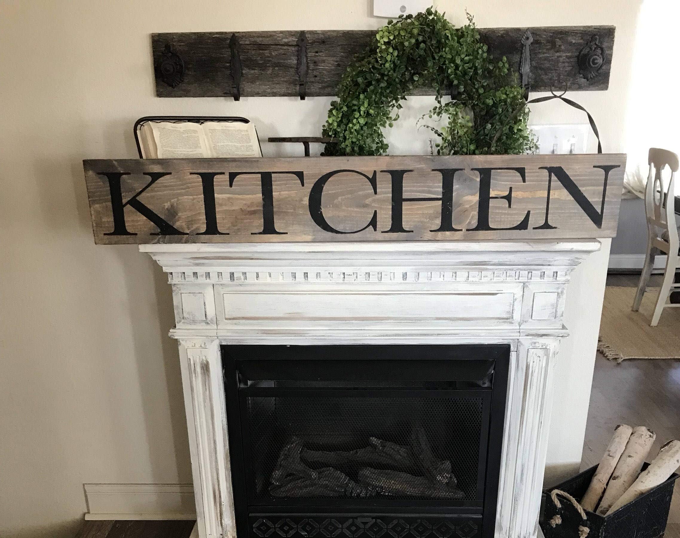 Claude16Poe Kitchen sign farmhouse country distressed sign rustic decor large 24x5in wall sign