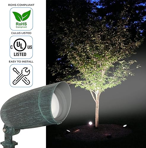 Miniatura 4 de Lámpara de inundación de paisaje de 1 luz  Lámpara halógena no regulable de 50 W  Lámpara exterior  Montaje en techo  Verdigris antiguo OL-87821