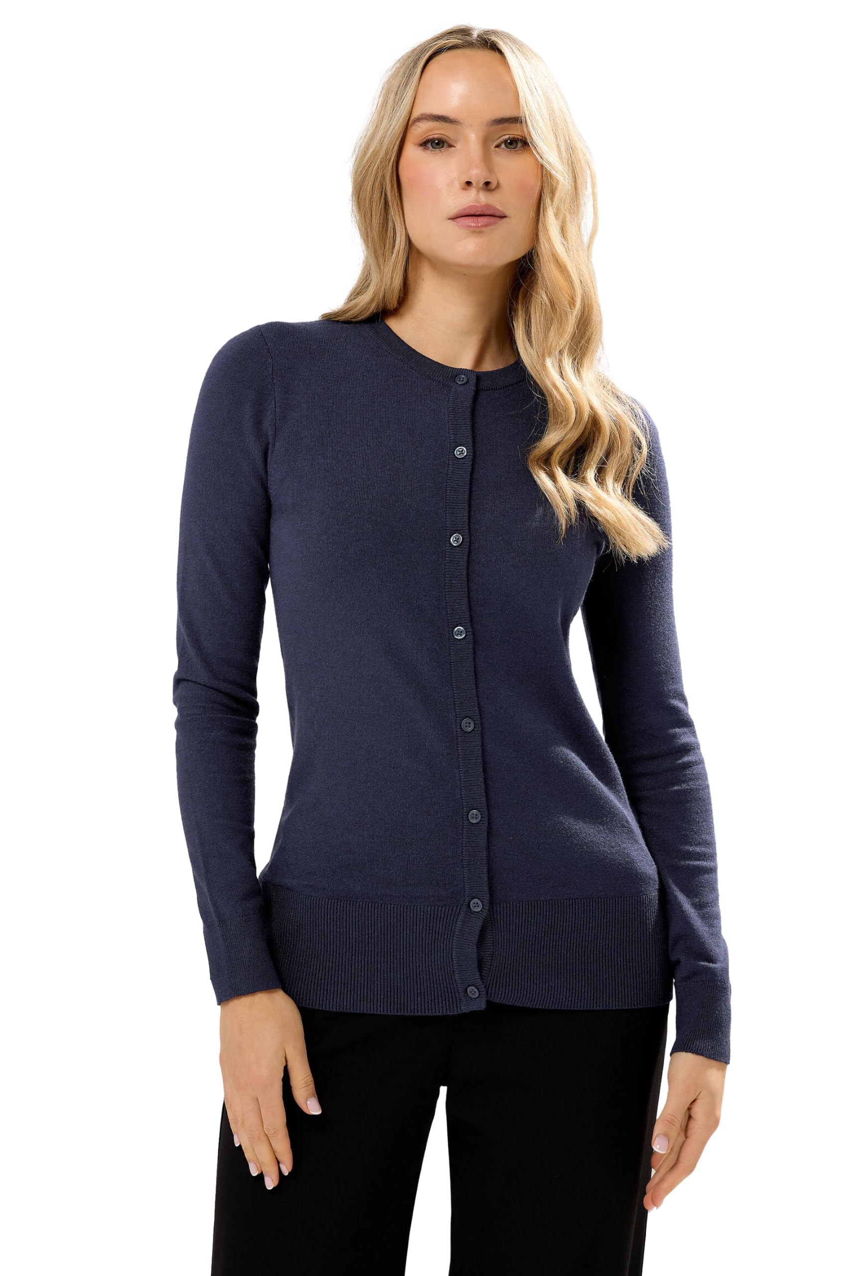 Long Tall Sally Women's Dark Navy Tall Crew Neck Button Cardigan In | Size: 8/10