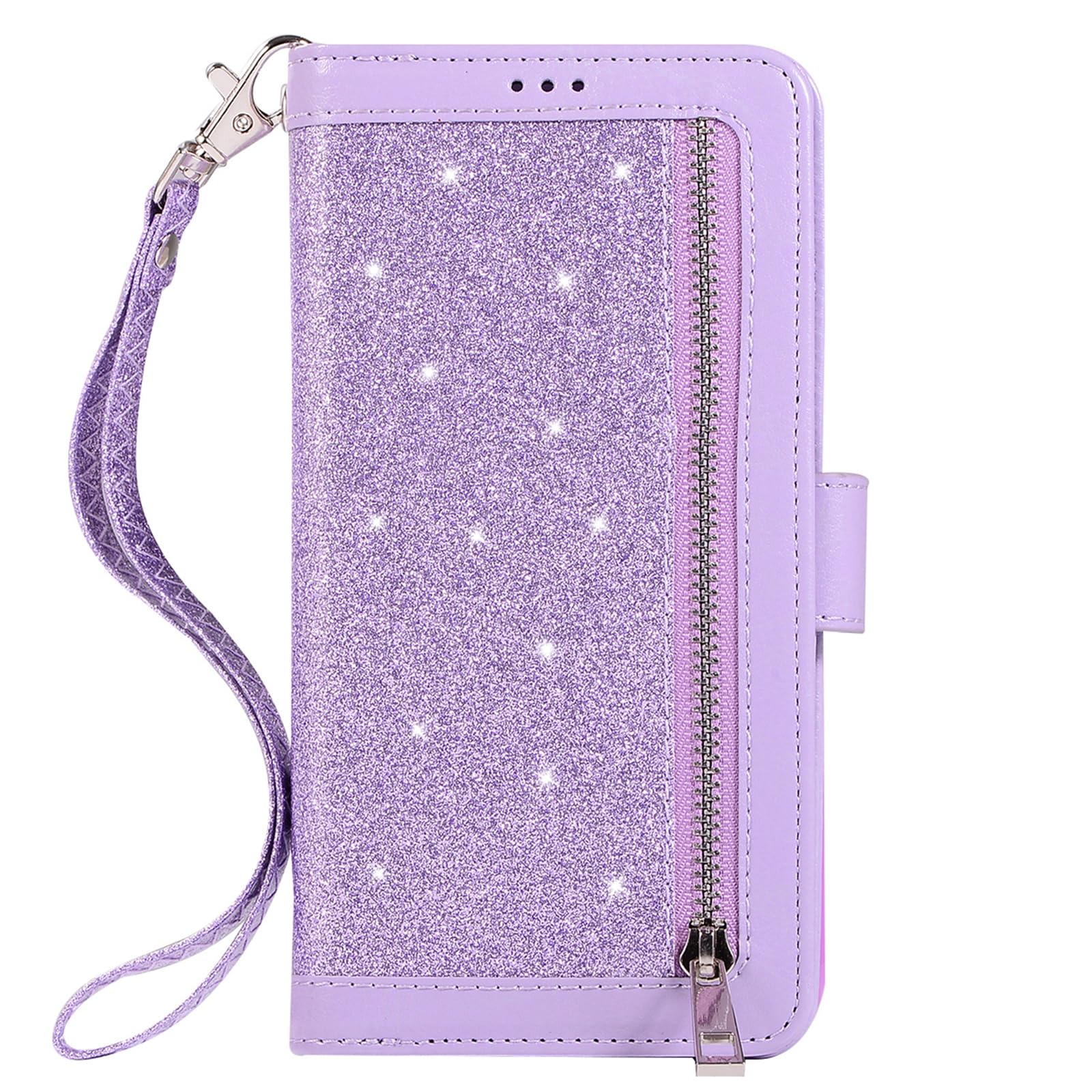 Błyszczące etui do iPhone 16 Pro Max / 16 Pro / 16 Plus/16, portmonetka na telefon komórkowy, klapka, skórzane etui z dużą przestrzenią na karty, fioletowe, 16 Plus