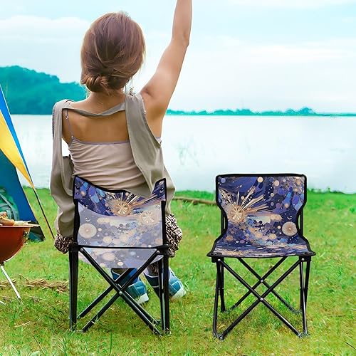 Miniatura 2 de KLL Abstract Fireworks Bursting Painting Blue Gold Foldable Foldable Chair Ultra Lightweight Packable Chair Carry Bag Included Ice Fishing Chairs