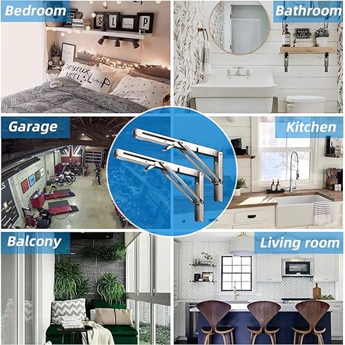 Miniatura 5 de Soportes plegables para estantes de 12 pulgadas, bisagras plegables de acero inoxidable resistentes, soporte en L para montaje en pared, soporte en