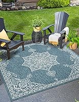 Vista 41 de Unique Loom Outdoor Traditional Collection - Alfombra de área, estilo antiguo (2' 7" x 10' Corredor, Gris carbón/Natural)