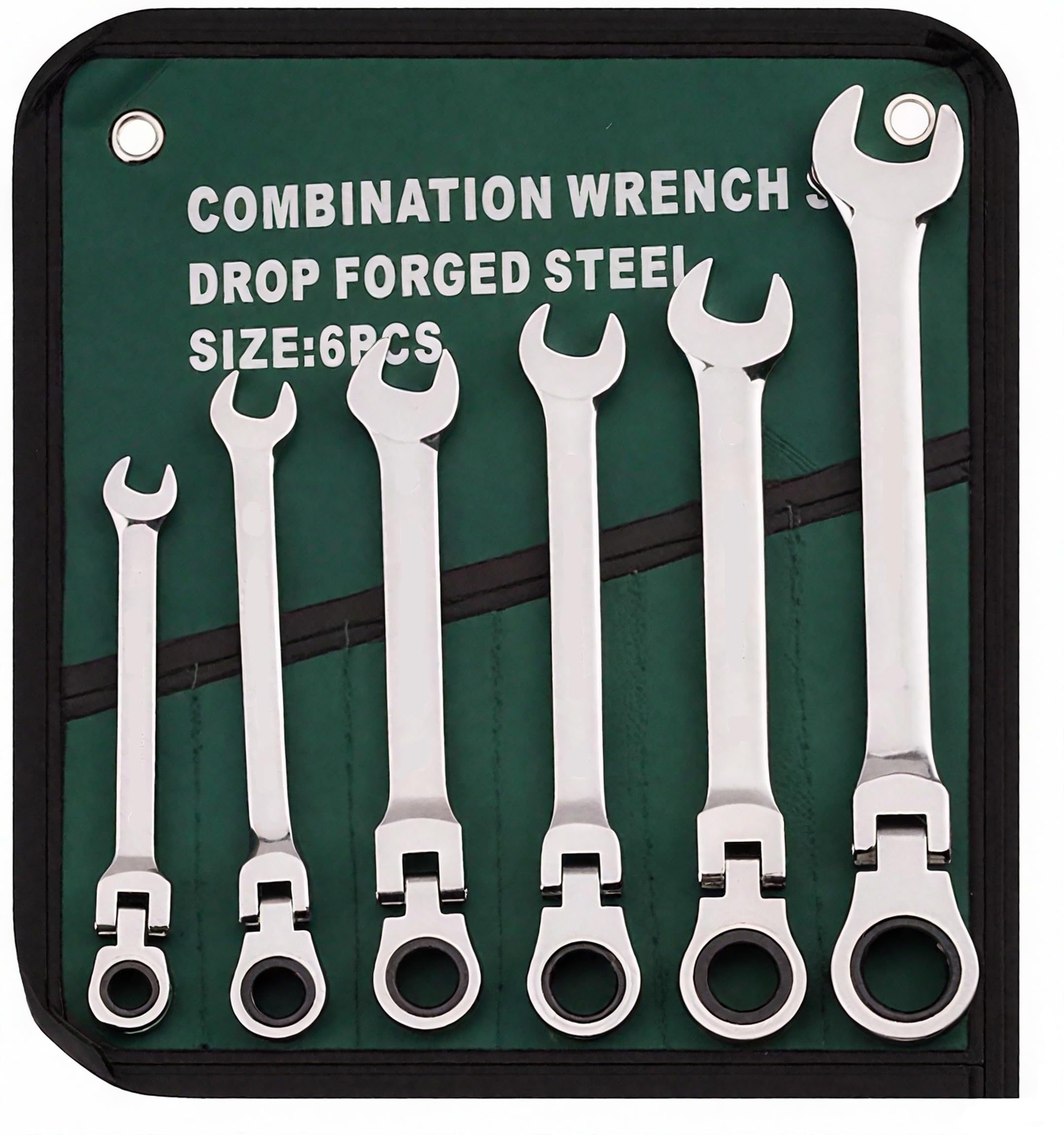 6PCS Flexible Head Ratchet Spanner Set, Metric 8-17mm Combination Wrenches with 180° Flex Head & 72-Tooth Ratchet