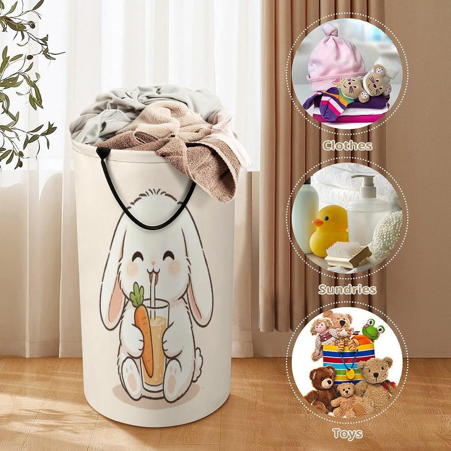 Cartoon RabbitLaundry Hamper Storage Basket | Large Dirty Clothes Bag for Easy Carry Handles,Large Clothes Basket with Handles,Organizer for Bathroom Bedroom
