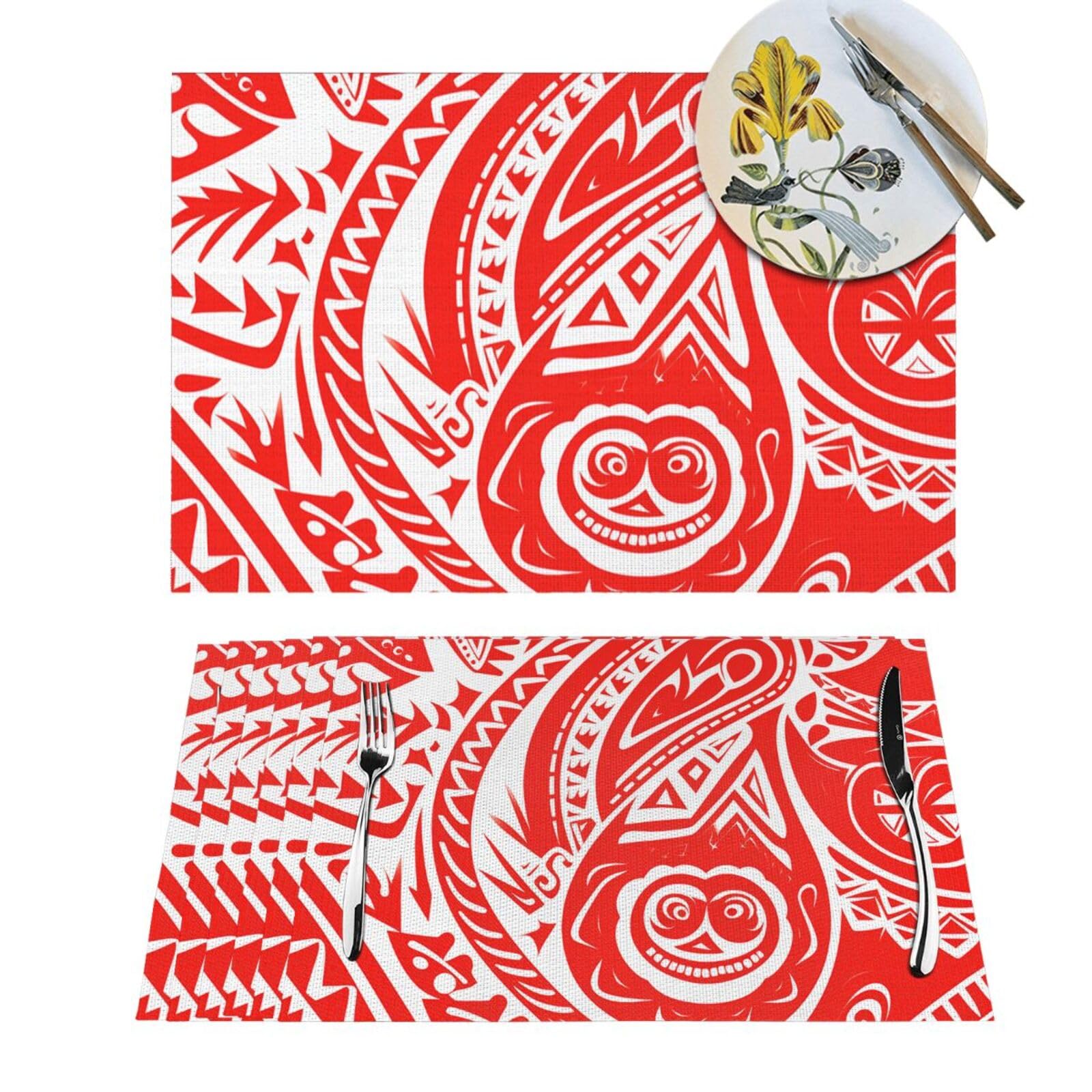 Lot de 6 sets de table lavables blancs et rouges, dessous de plat PVC pour cuisine moderne