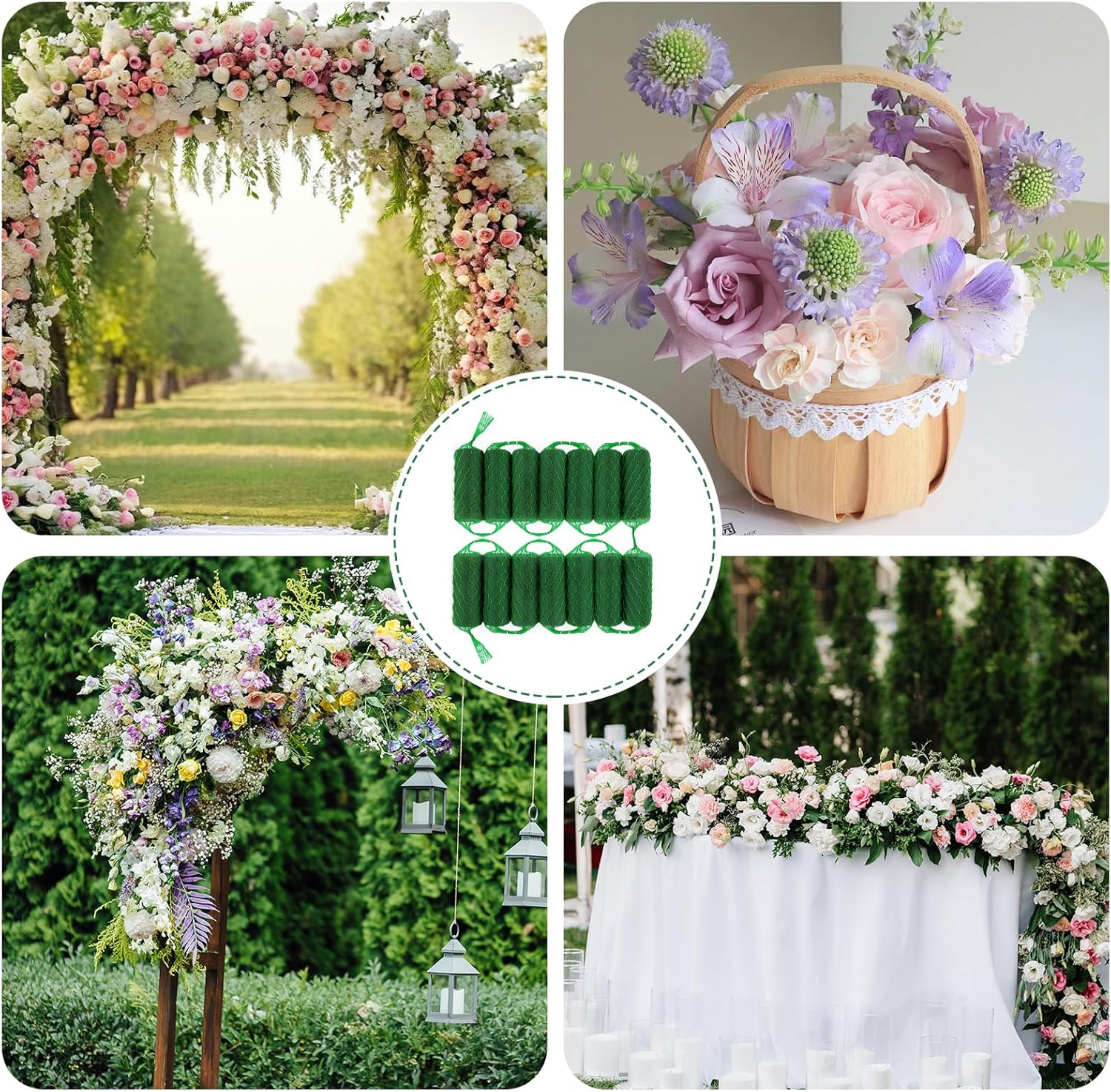 28 Pcs Floral Foam Garland 18.4ft Flower Sponge Blocks Kit, Absorption Flower Holder Arch Door Tabletop Flower Arrangement Material Floral Craft Wet Foam Blocks for Home Wedding Holiday Decoration