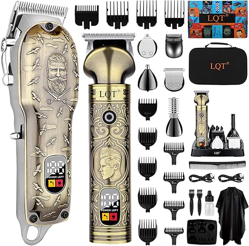 Juego de cortapelos y recortadora profesional inalámbrica para hombres, recortadora multifuncional con 6 cuchillas reemplazables de acero