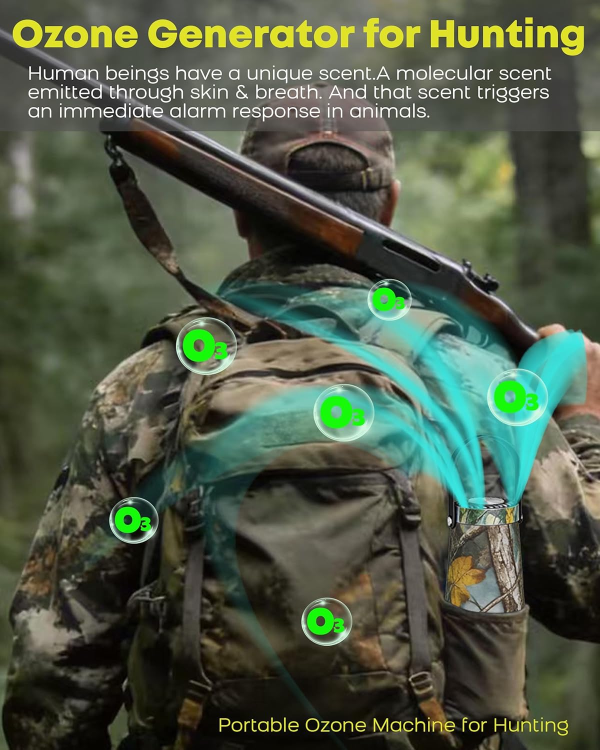 Scent Eliminator Ozone Generator for Hunting - Advanced Odor Control for Blinds, Stands - Includes Rechargeable Battery & Tree Mounting System