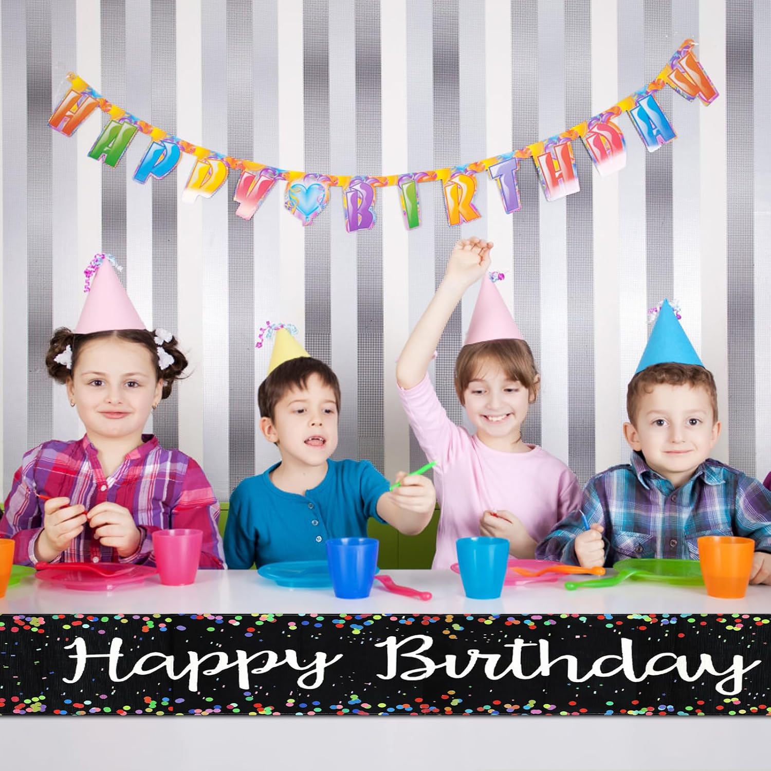 Birthday Table Runner, 13*72 Inch Reusable Birthday Tablecloth, Happy Birthday Table Runner, for Outdoor, Indoor, Party, for Men and Women