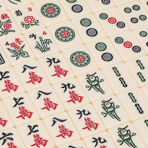 Miniatura 2 de Yellow Mountain Imports Juego de mahjong chino, marfil clásico con 146 azulejos pequeños de color marfil, funda de vinilo, indicador de viento y