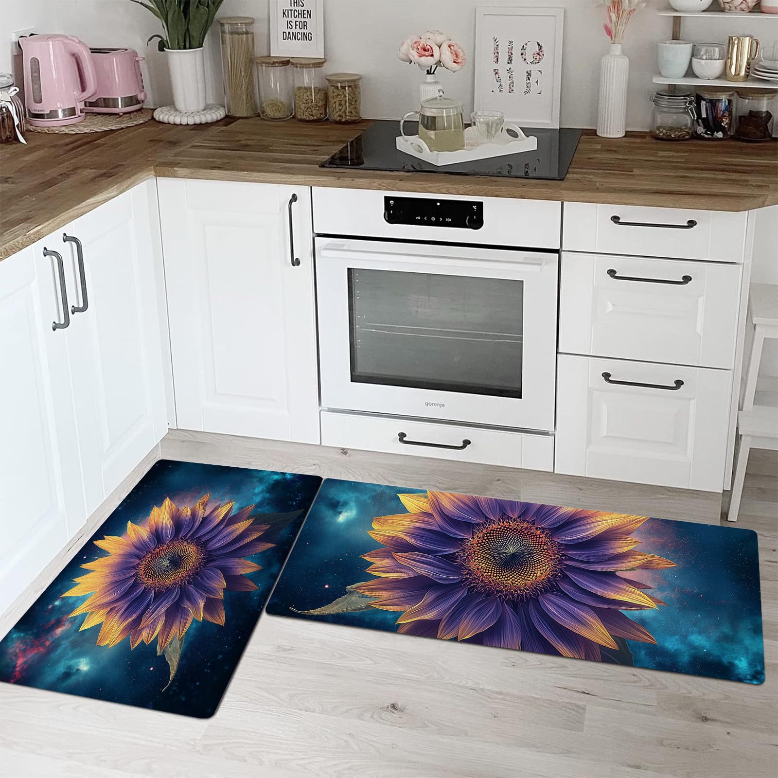 Tapis de cuisine lavable en machine lot de 2 violet tournesol antidérapant