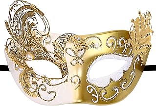 JewelryWe Elegant Women's Venetian Mask: Plastic Masquerade Mask with Beads, Sequins and Metallic Butterfly for Costume, Halloween, Fancy Party, Make-up