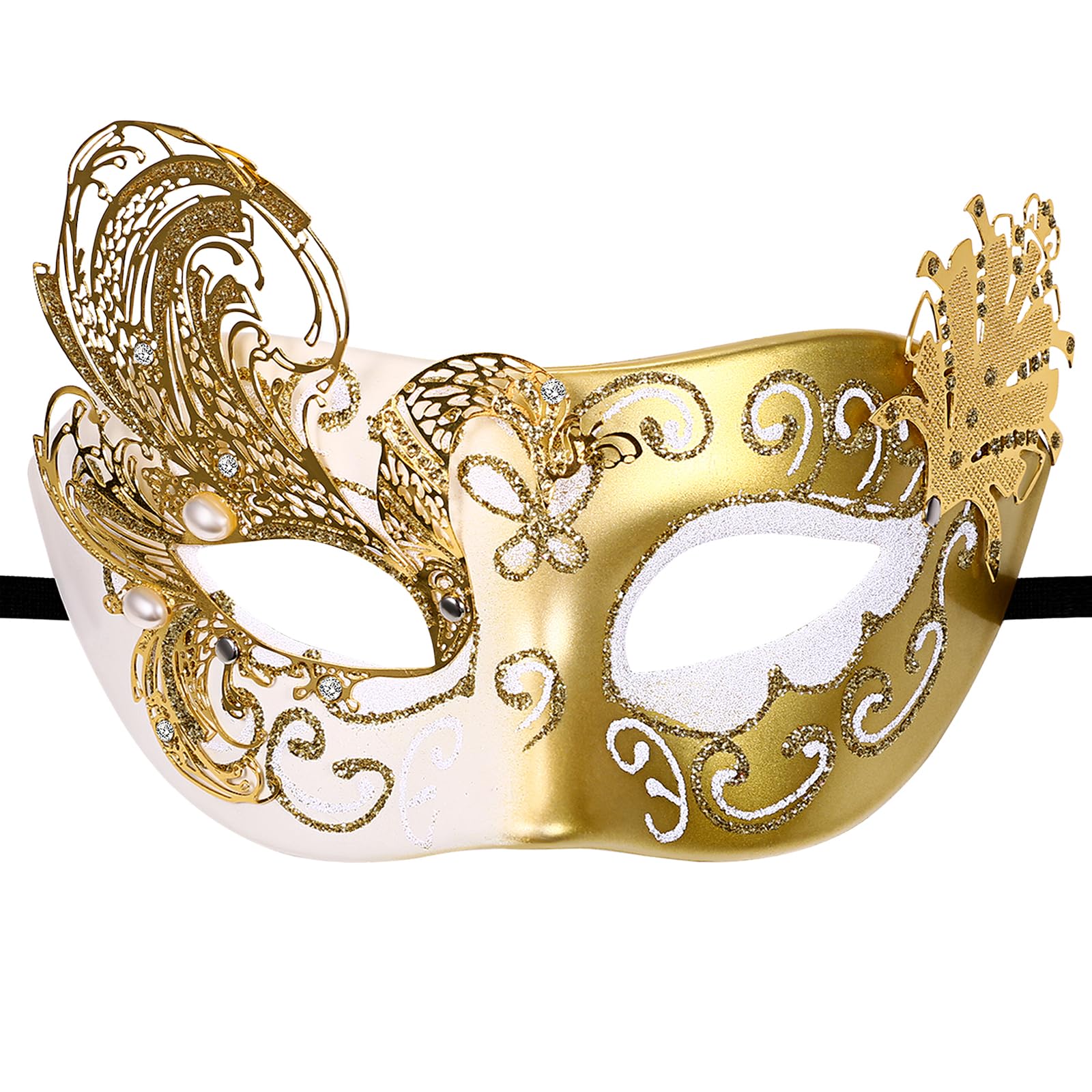 Oidea Peacock Masquerade Mask for Women: Venetian Prom Party Mardi Gras Masks Butterfly Glitter Lines Rhinestones Mask Halloween Wedding Costume Accessory Gold